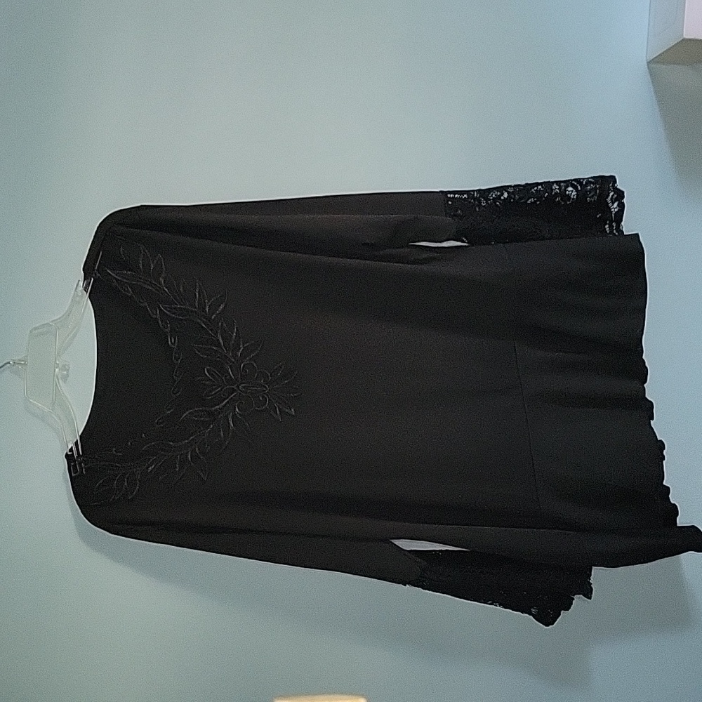 Black Lace Trimmed Long Sleeve Blouse